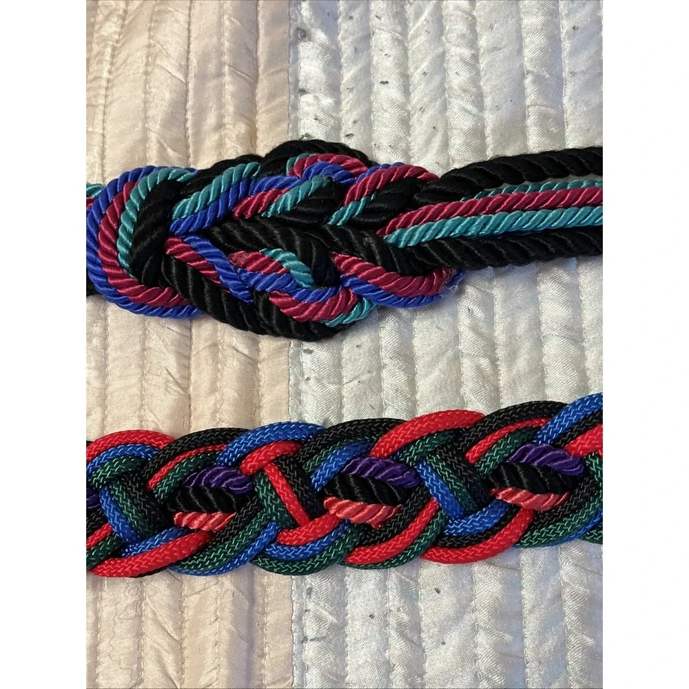 Vintage STRETCH MULTI COLOR ROPE CORDS BELT 2 Piece/ Sizes Hippie ☮️🌈🕺 Unisex?